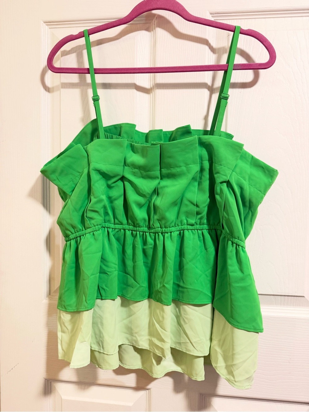 Cato Green Colorblock Pleated Ruffle Peplum Cami Top XL Adjustable Straps - Picture 5 of 5